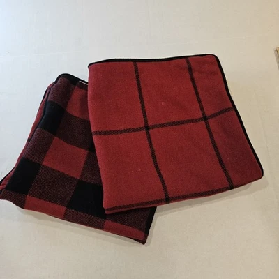 VTG Lauren Ralph Lauren Winter Cottage Wool RedBuffalo Plaid Sham Set Of 2 20x20 - Image 1 of 4