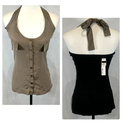 LAmade 90s Moca y Negro Seda Halter Botón Delantero Chaleco Top Talla XS NUEVO CON ETIQUETAS Foto 1 de 4