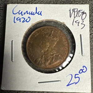 1920 Canada Large 1 Cent. Copper. Non Magnetic. AU. - Picture 1 of 4