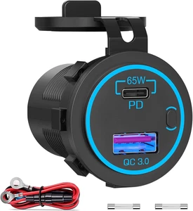 65W PD USB C 12V Steckdose: Typ C Auto USB Dose Buchse Einbau Wasserdicht - Bild 1 von 12