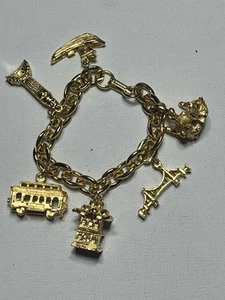 7,5" Vintage 1960 schweres Gold Metall San Francisco Chinatown Bettelarmband - Bild 1 von 17