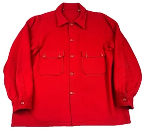 Vintage 50’s Red Heavy Wool Button Up Flannel Size XL Double Pocket - Picture 1 of 10