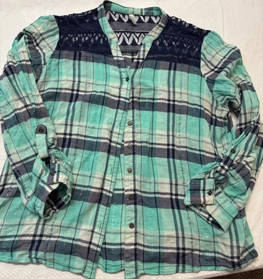 Blusa Vanity tamanho 2XL em perfeito estado/marinho xadrez inserção de malha fio metálico retrô. - Imagem 1 de 4