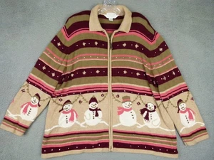 CJ Banks Damengröße 3X beige handbestickter Schneemannpullover mit durchgehendem Reißverschluss - Bild 1 von 8