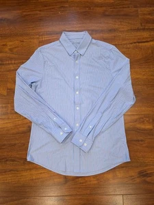 Rhone Men's Button Front Striped Slim Fit Long Sleeve Shirt Size M Stretch Blue - Picture 1 of 9
