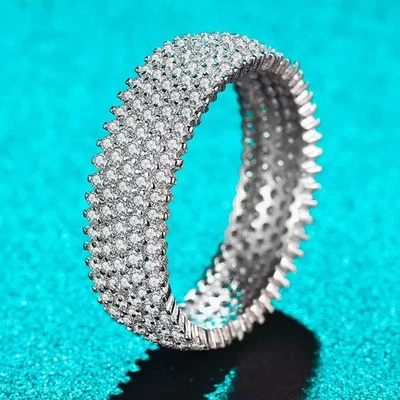 6.5mm D Color Moissanite Wedding Band Tire Eternity Ring 925 Sterling Silver - Image 1 of 4