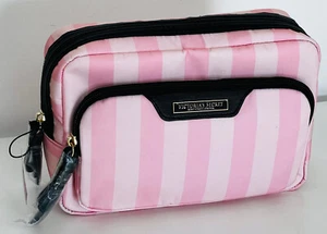 VICTORIA'S SECRET VS PINK STRIPES COSMETIC MAKEUP TRAVEL POUCH BEAUTY GLAM BAG - Picture 1 of 6