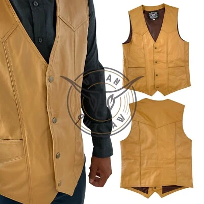 NUEVO URBAN OUTLAW 100% Chaleco Cuero Suave Western Adulto Unisex Motociclista Vaquero SASS Foto 1 de 4