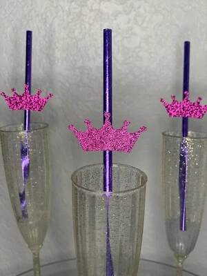 24 Pajitas de Papel Corona Rosa Congelada Fiesta Brillo Cumpleaños Princesa Niña Dorado Foto 1 de 4