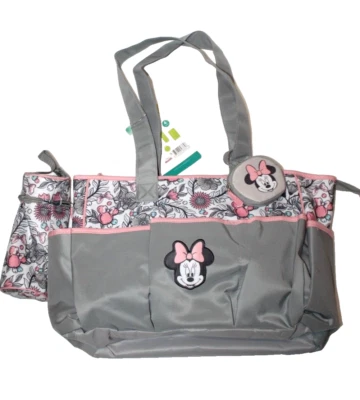 Disney Bebé Minnie Mouse Floral Melocotón Rosa Gris Bolso de Pañales Juego de Regalo de 4 Piezas Foto 1 de 4