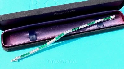 Tiffany & Co. Diamond & Emerald Line Tennis Bracelet, Platinum, Colombian, RARE! - Image 1 of 4