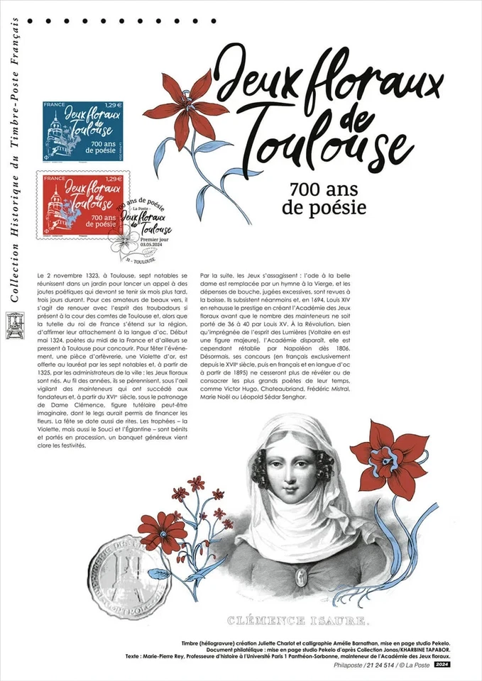 france 2024 Toulouse floral games 700 years poetry 1324 Golden Violet 1v DOC PHI - Image 1 of 1