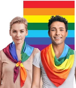 Women's Silk Feeling Rainbow Stripe 35"x 35" Fashion Scarf For Pride, Parades - Picture 1 of 8