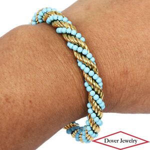 Designer Le-Gi Turquoise 18K Gold Twisted Bead Bracelet 19.3 Grams NR