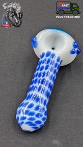 4.5" Tobacco Smoking Pipe Bowl Glass Hand Pipe Blue Dots - Picture 1 of 4