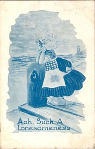 Tarjeta postal vintage saludo Ach tal soledad niña holandesa niño dique - Imagen 1 de 2