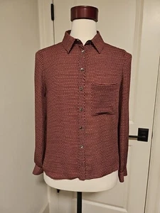 Blusa Haute Hippie Borgoña Bronceado Manchado Seda Abotonada Talla M - Imagen 1 de 7