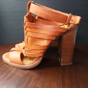 Polo Ralph Lauren Damenschuhe 39 / 9 Orange Leder Knöchelriemen Schnalle Absatz - Bild 1 von 22