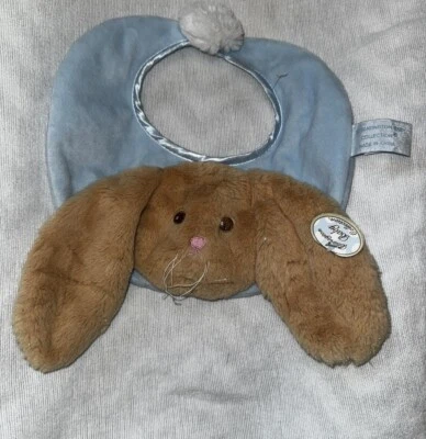 Babero de felpa Bearington Baby Bunny Rabbit azul marrón Foto 1 de 2