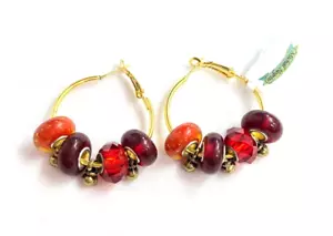 Lovely Michal Negrin Hoop Earrings With Shades  Red Orange Crystals Israel. - Picture 1 of 15