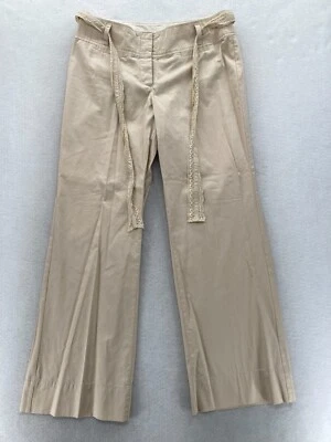 Anthropologie Elevenses Wide Leg Pants Women's 10 Beige Button Fly Tie Waist Y2K - Image 1 of 4