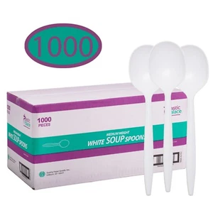 Disposable Plastic Spoons, Medium Weight & White Soup Spoons (1000 Pack) - Picture 1 of 4