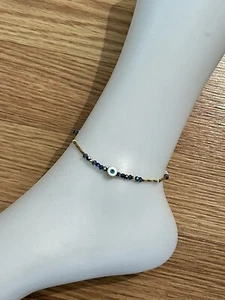 Evil Eye Gold Plated Balls And Blue Crystal Anklet - Picture 1 of 2