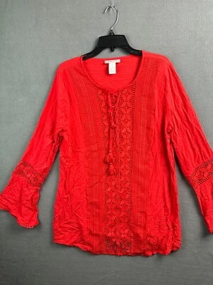 NWOT Swim Cover Up Large Beach Tunic La Blanca Resort Red Boho Women Long Sleeve - Image 1 of 4