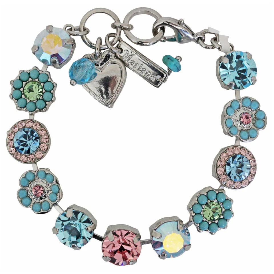 Mariana SUMMER FUN Synthetic Turquoise Pink Floral Statement Crystal Bracelet - Image 1 of 1