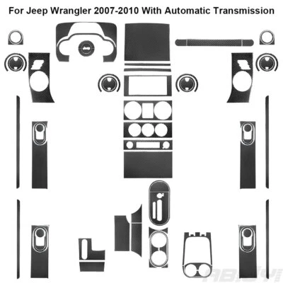 69Pcs For Jeep Wrangler 2007-10 Carbon Fiber Full Whole Interior Kit Cover Trim - Image 1 of 4