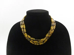 Vintage Polished Tigers Eye Stone 3 Strand Beaded Necklace Sterling Silver Clasp - Picture 1 of 4