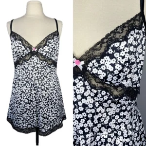 DOLCE & GABBANA black white daisy floral bustier mini slip camisole + panty sz L - Picture 1 of 13