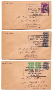 1937 Zanzibar To Mombasa Set Of 3 First Flight Cover 5,10,20 Cent Extra Fine 001 - Picture 1 of 7