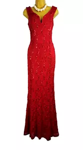 QUIZ Elegant Lace Sequin Red Evening Dress Maxi, Cocktail Cruise, Prom, UK16 - Picture 1 of 11
