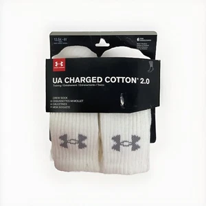 Under Armour Youth Charged Cotton Crew Socks Multi White 6-Pairs 13.5k - 4Y - Picture 1 of 8