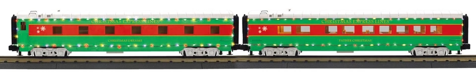 MTH RailKing 30-68287 Christmas 60’ Streamlined SLEEPER/DINER w/LED Lights - Image 1 of 1