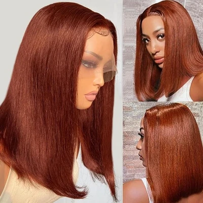 Reddish Brown Bob Wig Human Cabello 13x4 hd Lace Front Wigs Human Cabello Pre - Image 1 of 4