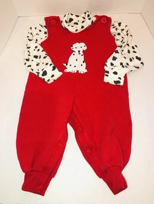 Camisa larga a lunares Kelly’s Kids vintage roja Dalmation perro mameluco 18 m Foto 1 de 3
