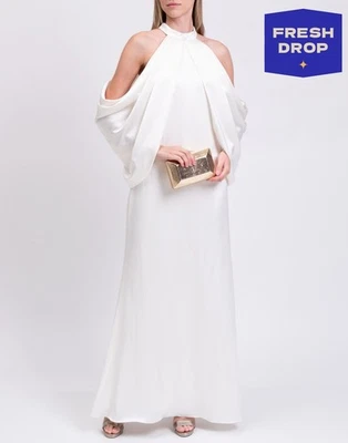 RRP€950 BADGLEY MISCHKA Gown US14 UK18 IT50 XXXL Ivory Lined Draped - Image 1 of 4