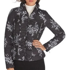 White House Black Market Damen Steppjacke schwarz weiß Blumen XL - Bild 1 von 10