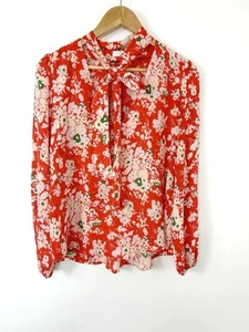 Rixo London Red Floral 100% Silk Scarf Pussy Bow Neck Bandana Blouse Shirt M - Picture 1 of 6
