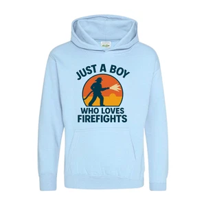 Just A Boy Who Loves Firefighters Hoodie Tee – Future Fireman Gift for Kids - Picture 1 of 7