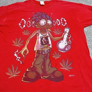 Vintage 90s Weed In Ganja We Trust Caricature 2X-Large Red Double Sided T-Shirt - Bild 1 von 9