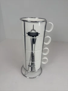 Seattle Space Needle Stapel Porzellan Expresso Kaffeebecher 4er Set & Ständer - Bild 1 von 12