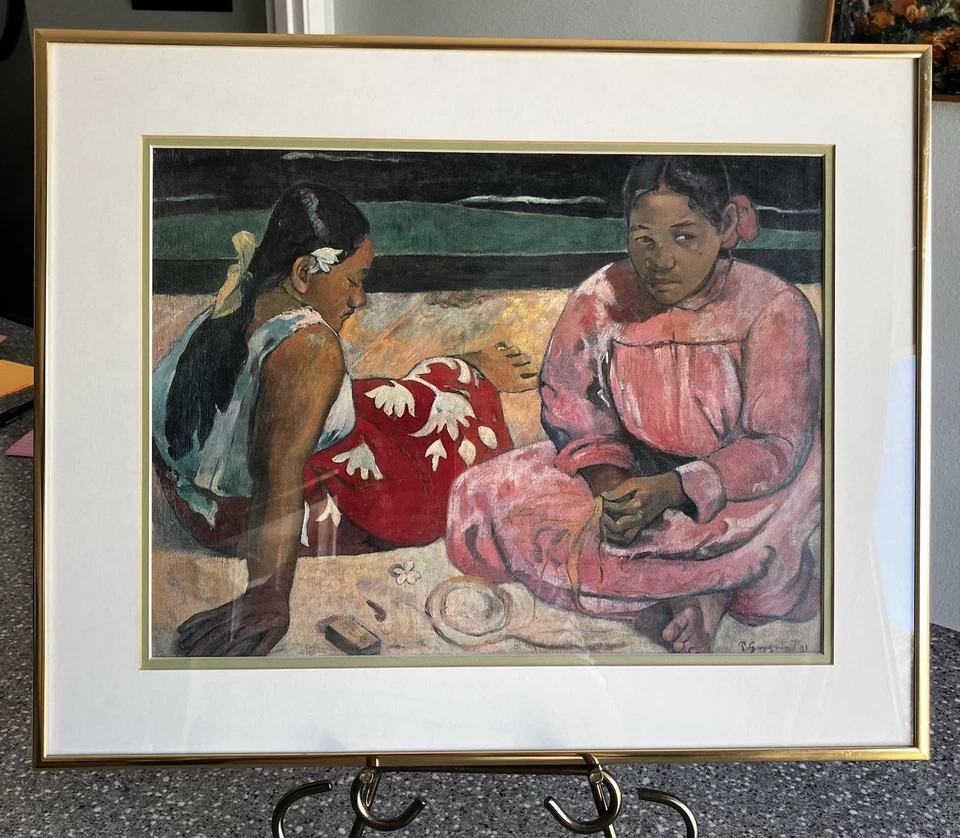 Paul Gauguin Tahitian Women on the Beach Print Matted Vtg Nielson Frame 18x14 - Image 1 of 4
