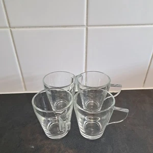 Espresso - Clear Glass Espresso Coffee Cups x 4 - With Solid Handles - Picture 1 of 7