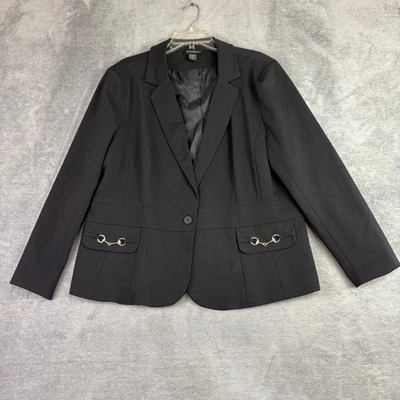 Blazer Ashley Stewart Mujer 22 Negro Dorado Horse Bit Hebilla Bolsillos Forrado Preppy Foto 1 de 4