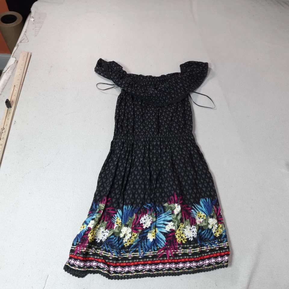 Vestido Y2K Hollister Para Mujer XS Negro Floral Borde Hombro Descubierto Boho Suroeste Foto 1 de 4