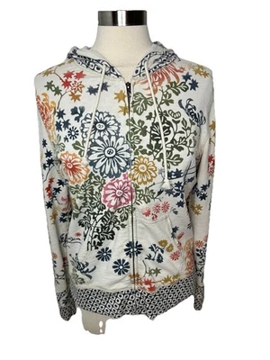 Vintage Lucky Brand Hoodie Sweatshirt Women's  Large Cream Asian Floral Y2K Read - Image 1 of 4