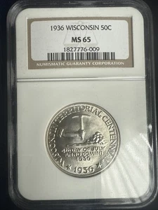 1936 Wisconsin Commemorative Half Dollar NGC Ms65 - Picture 1 of 2